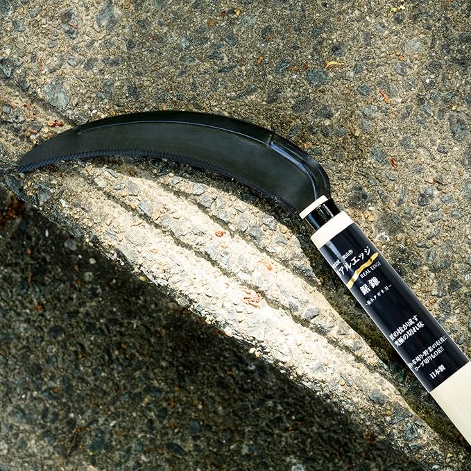 HONEN Japanese Real Edge Saw Sickle, SK-5 Steel Blade with Micro-Chisel Edge for Harvesting, Rope Cutting, and Grass Cutting, Made in Japan