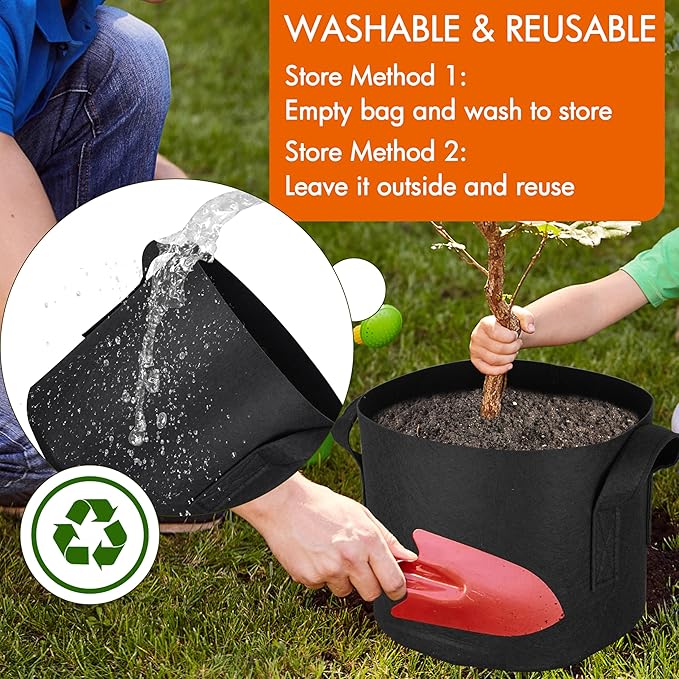 Gardzen 20-Pack 2 Gallon Grow Bags, Aeration Fabric Pots with Handles, Heavy Duty Plant Bags for Plants