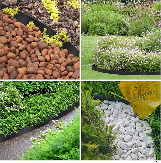 2 Pcs Garden Edging, 60ft Black Landscape Edging, 54 Spikes for Lawn 2 Inch Tall （60Ft Total）