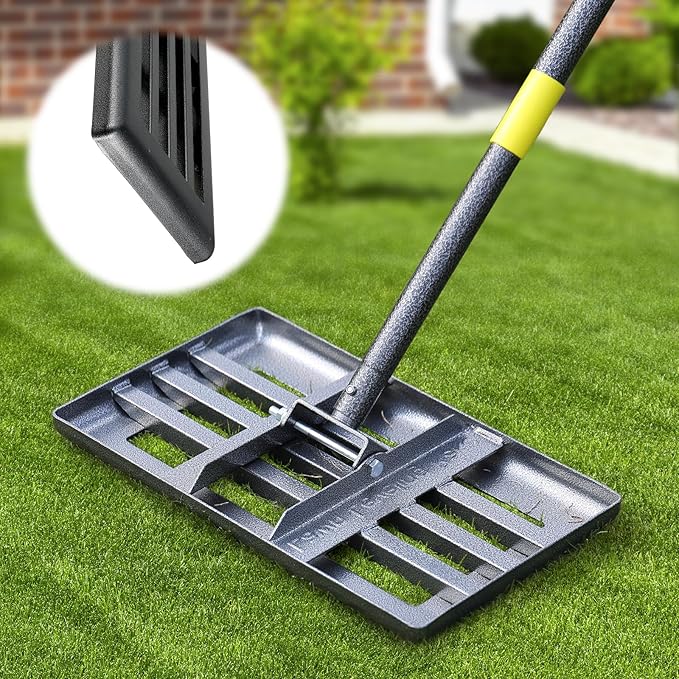 Lawn Leveling Rake, Heavy Duty 17" x 10" Stainless Steel Lawn Leveler for Soil Dirt Leveling Spreading,72" Adjustable Long Handle,Golf Field,Lawn,Tight Spot Landscaping Tool,Ground Leveler for Yard