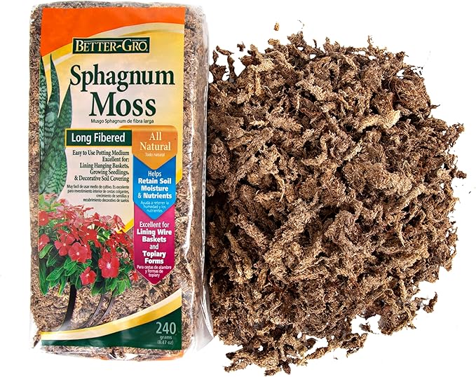 Better-Gro Sphagnum Moss - 100% Natural, Long-Fiber Moss for Orchids, Ferns, and Hostas, Excellent for Hanging Baskets and Propagating Plants - 240 Cubic Inches