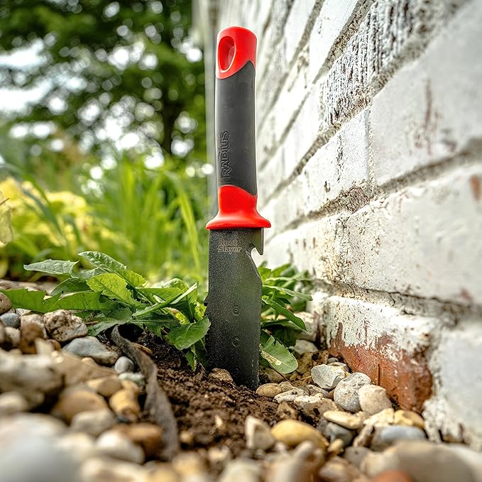 Root Slayer 17211 Garden Soil Knife with Holster for Digging, Weeding, and Root Cutting, Serrated Steel Blade, Red