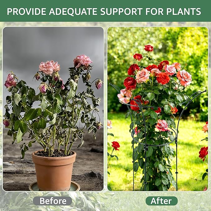 Fayoo 2 Pack Peony Cages and Supports with Twist Ties, 23.2" H X 13" D Heavy Duty Metal Plant Support Rings, Outdoor Flower Cage Garden Stakes for Peonies, Roses, Hydrangeas, Climbing Vines