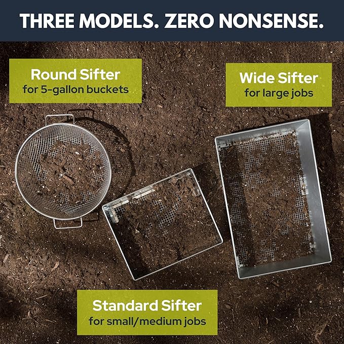 Trapping Soil Sifter, Standard Size (12 x 10 inches) with 1/4-inch Mesh, Garden Sieve for Dirt, Sand, Rocks, and Compost