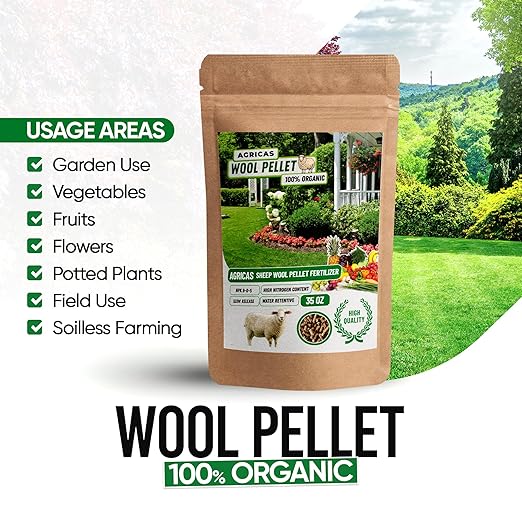 Wool Pellet Organic Fertilizer (2.2 lbs), Made of Sheep Wool, Water Holding, Enhances Soil Health, Ideal for Fruits, Vegetables, Flowers, Indoor and Outdoor Plants - 1 Pack