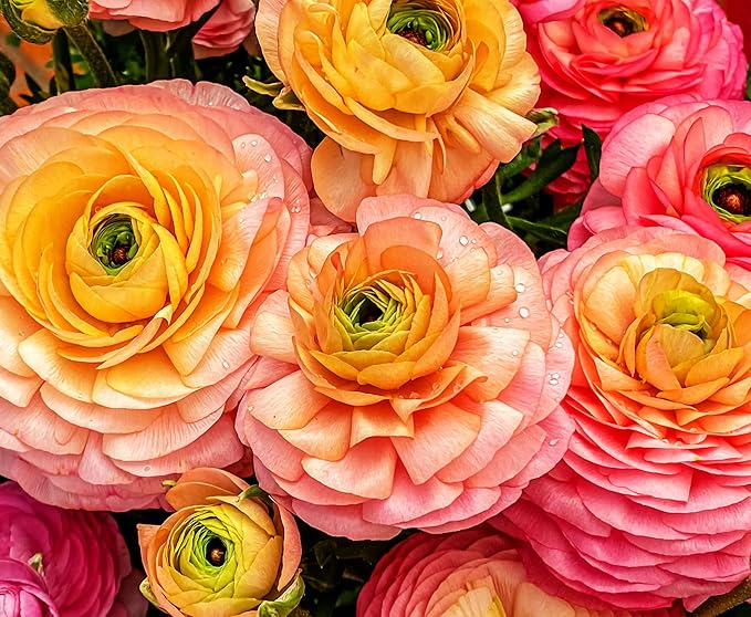 Complete Spring Flower Bulb Garden - 10 Bulbs Ranunculus Bulbs Continuous Blooms (Spring Color from March Through June) - Easy to Grow Fall (Ranunculus Bulbs)