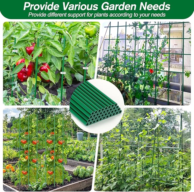 123PCS Garden Stakes Set with 36PCS 16 Inch Fiberglass Plant Sticks and Stake Arms, DIY 4ft 5ft 6ft 7ft 8ft Tomato Stakes, Garden Stakes for Vegetables Tomato Pepper Indoor Outdoor Plants
