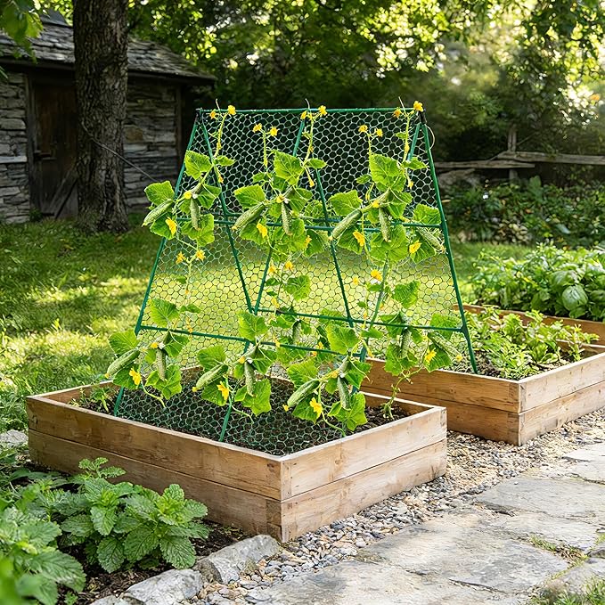 Cucumber Trellis, 35" X 50" A-Frame Garden Trellis for Climbing Plants Outdoor, Trellis Cucumber for Raised Bed, Foldable Plant Support for Vine/Vegetable/Tomato/Zucchini/Pea