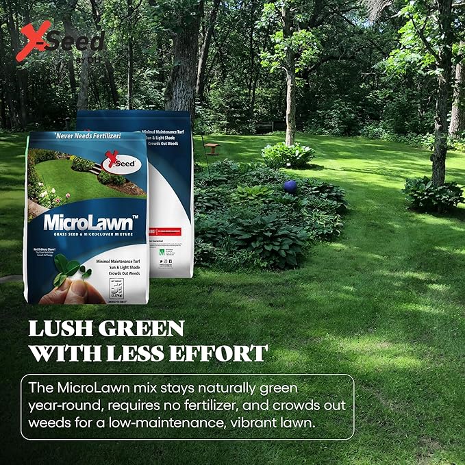 X-Seed Microlawn Grass Seed & Microclover Mix – Dense Self Feeding Lawn, Sun & Shade, Crowds Out Weeds, High Traffic, Drought-Resistant, 5 lb Bag