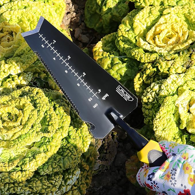 Gardening Shovel, Heavy Duty Stainless Steel Garden Transplant Shovel & Root Cutter, All-Purpose Hand Shovel with Serrated Edge for Digging & Transplanting, Yellow