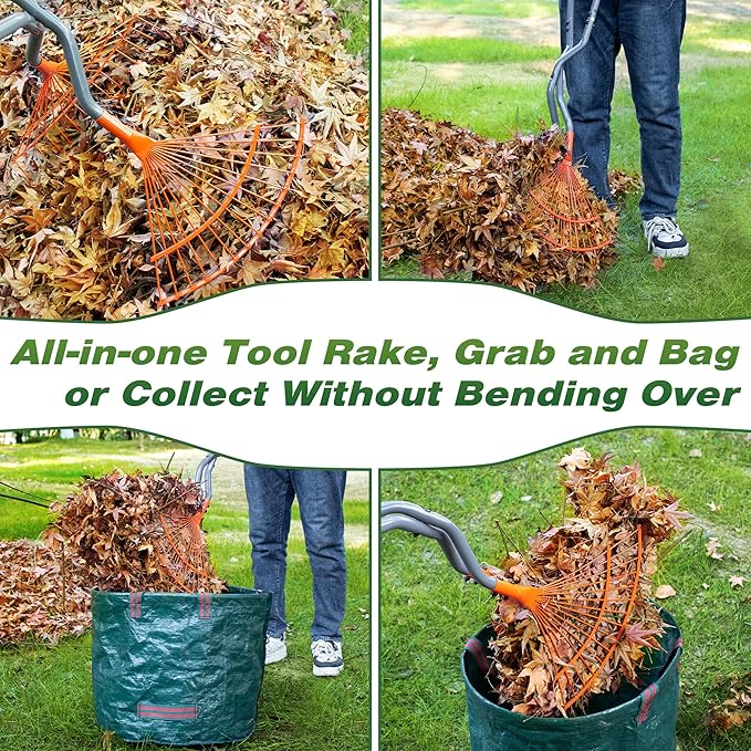 Walensee Rake for Leaves, Heavy Duty Leaf Picker Upper & Leaves Scooper, Leaf Grabber with Long Steel Handle, Multi-Use Garden Claw and Hands Rake for Lawn & Yard Shrub Cleanup