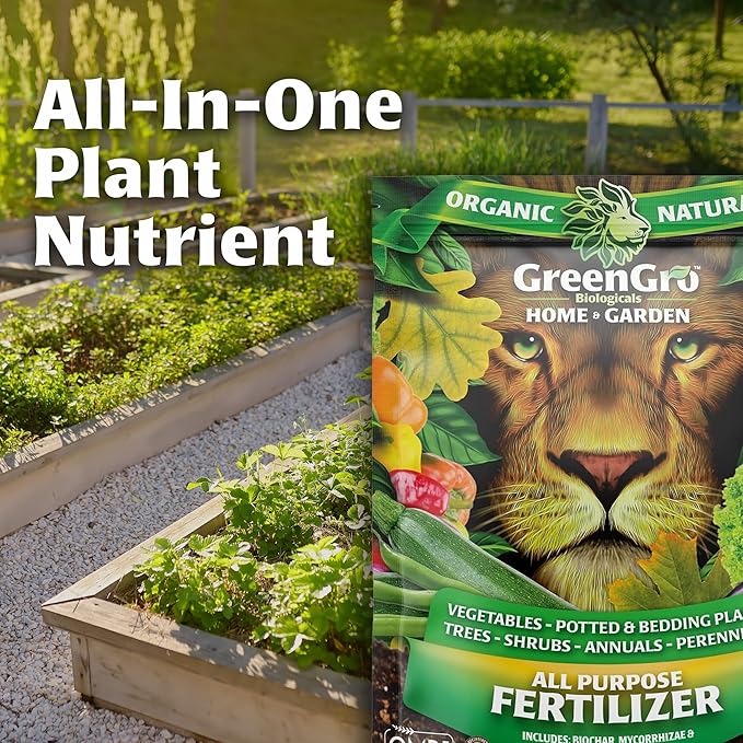 GreenGro All Purpose Organic Fertilizer - Outdoor & Indoor Plant Food/Great for Vegetable Gardens & Houseplants/Advanced Nutrients Derived from Fish Meal & Bone Meal/Biochar & Humic Acid (4 Lb)