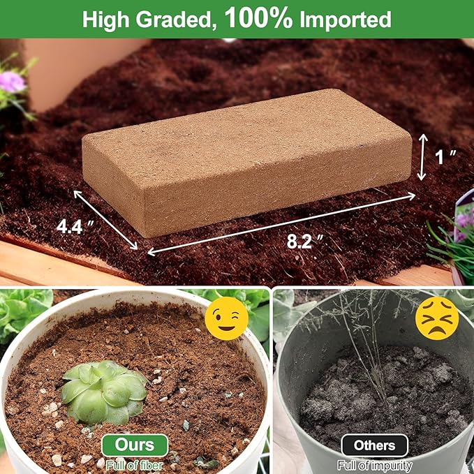 Coco Coir Brick - 4 Pack Natural Compressed Coco Peat Brick Coconut Fiber Substrate with Low EC and pH Balance for Vegetables, Flowers, House Plants, Herbs, Gardening Supplies