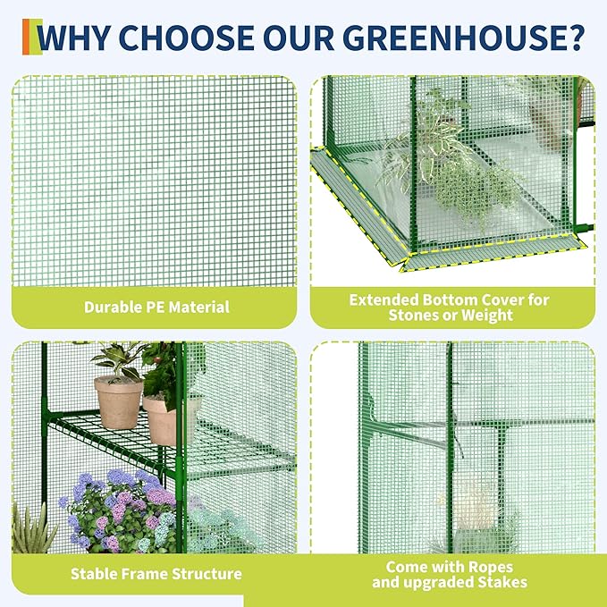 Portable Greenhouse, 57 x 57 x 76'' Greenhouses for Outdoors, Durable Small Green House Kit, Thicken PE Cover, Walk in Green Houses for Indoor Backyard Outside