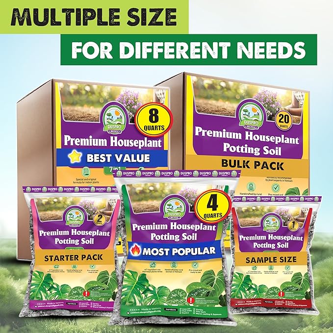 DUSPRO Recycle 1QRT Pre-Mixed House Plant Potting Mix 7in1 with Potting Soil Indoor Plants, Tropical Indoor Potting Soil with Pine Bark, Pumice, Coco Coir, Perlite, Worm Castings, Gypsum, Peat Moss