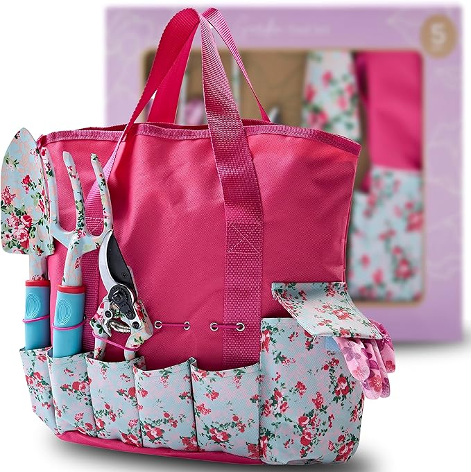 Nature Anywhere Gardening Tools for Women – Garden Tool Set, 5 Piece Gardening Kit with Garden Bag, Gloves, Shears & Trowel, Gardening Gifts for Women, Garden Tool Kit with Garden Tote Organizer