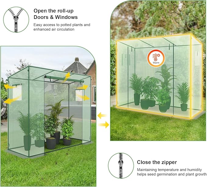 Kecreque Small Greenhouse for Outdoors, Green House for Winter with Roller Shutter Zipper Door and Window, Thickened PE Cover, Portable Greenhouse for Indoor and Outdoor Plant Growth
