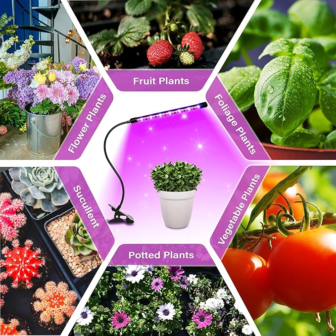 iPower 21 LED Grow Light with Full Spectrum for Indoor Plants,3 Light Modes&10 Dimmable Levels, Auto 6H/9H/12H Timer, 2 Pack,Red&Blue (1 Tube)