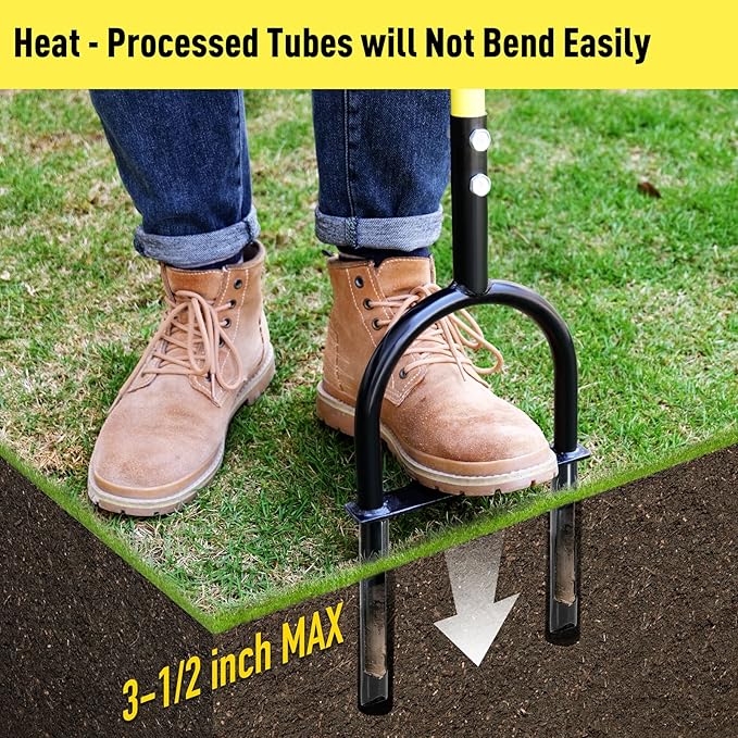 Jardineer Manual Core Aerator Lawn Tool with 2 Hollow Tines, 38" Sharp Grass Aerator for Compacted Soil & Yard Care, Heavy Duty Garden Aerating Tool with Anti-Slip Foot Bar & T-Handle for Lawn Health