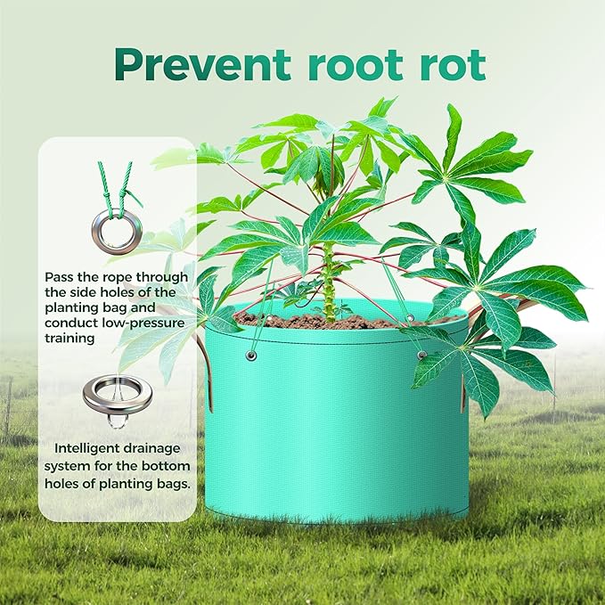 SPONDWILD 7 Pcs 15 Gallon Grow Bags, PE Garden Grow Bags for Plants with Branch-Binding Holes and Bottom Drain Holes, Ideal for Vegetables, Strawberries and Flowers