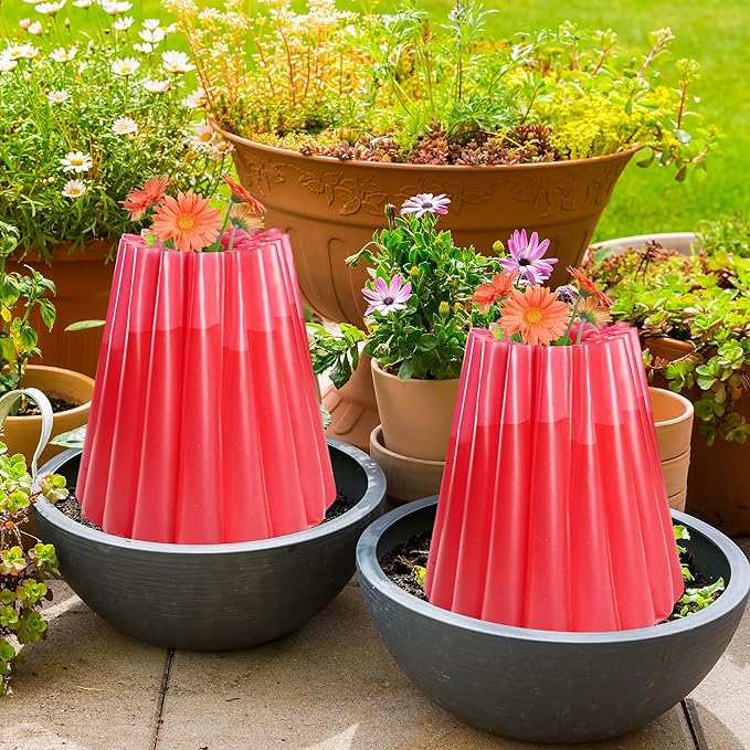 Adnee 10 Pack Water Filled Plant Protectors-19 x 17 Inch Reusable Wall of Water Plant Covers for Tomato Plants-Red Early Season Insulating Plant Protective Cover for Outdoor Winter Freeze Protection