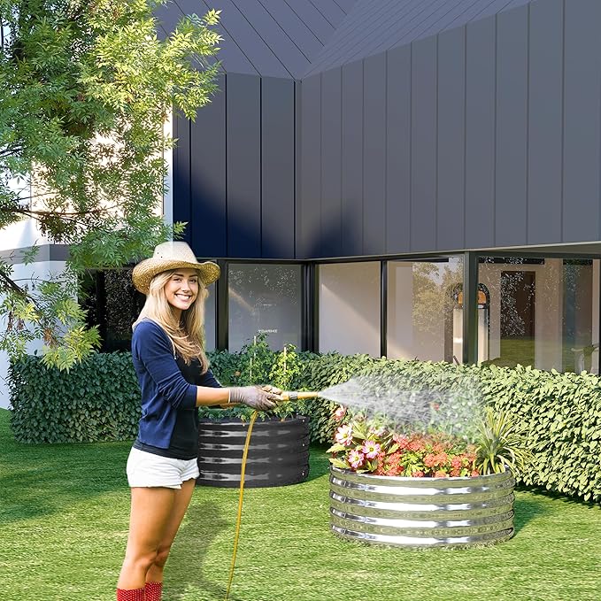 DIIYIV 2PCS 2x2x1FT Galvanized Raised Garden Bed Kit,Vegetable Boxes-Round Metal Flower Box,Large Planter Raised Beds Outdoor Garden for Planting,Fruit,Herb-Silver