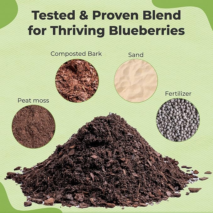 Specialty Blueberry Potting Mix by Perfect Plants | Organic Premium Mix | Use with Blueberry's, Raspberry, or Other Fruit Shrubs (8qt)