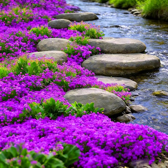 Purple Creeping Thyme Ground Cover Flower Seeds for Planting, 20008pcs Perennial Purple Creeping Wild Thymus Seeds, Non-GMO Heirloom Wild Thymus Serpyllum Flower Plants for Home Garden Outdoors