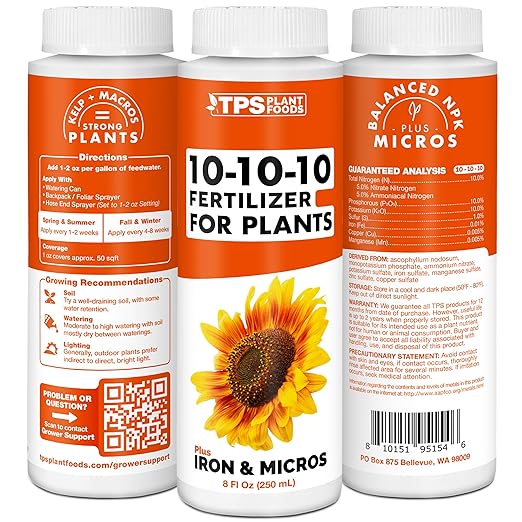 10-10-10 Fertilizer for Plants – Liquid Plant Food for Balanced Nutrition, Strong Roots & Healthy Growth, 32 oz