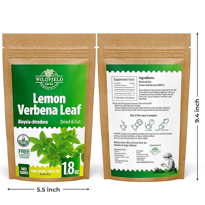 1.8 oz. Lemon Verbena Herbal Tea (Aloysia Citrodora) – 51g Dried Lemon Verbena Herb Tea Cedrón
