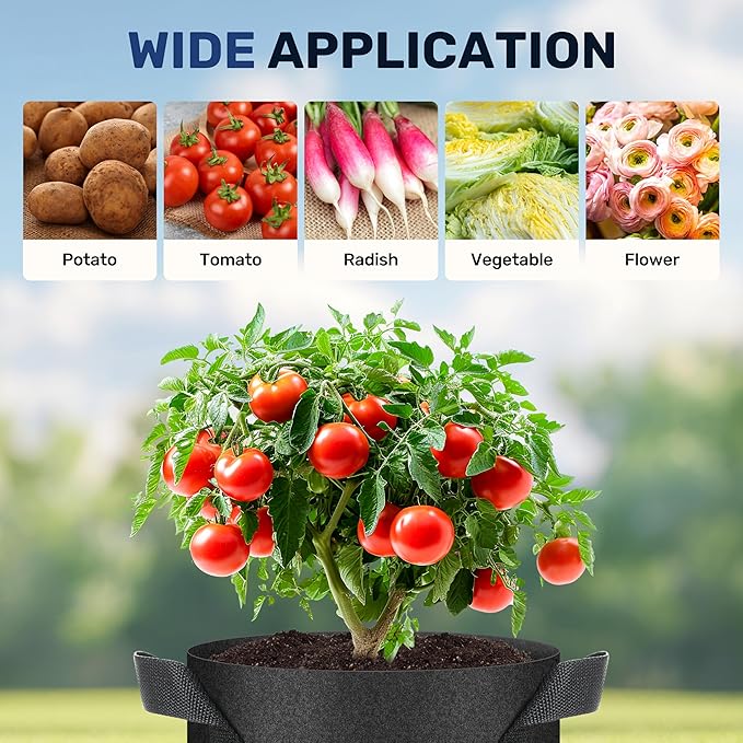Simple Deluxe Grow Bags 5 Gallon 5 Pack Planter Pots with Handles, Thickened Nonwoven Fabric Aeration Cloth Bag, Heavy Duty Gardening for Tomoato, Potato, Vegetable, Herbs and Flowers, Black