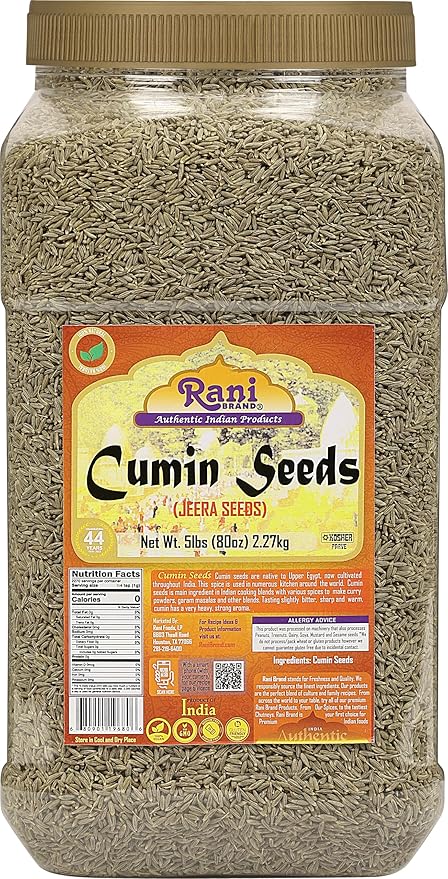 Rani Cumin Seeds Whole (Jeera) Spice 80oz (5lbs) 2.27kg Bulk PET Jar ~ All Natural | Gluten Friendly | NON-GMO | Kosher | Vegan | Indian Origin