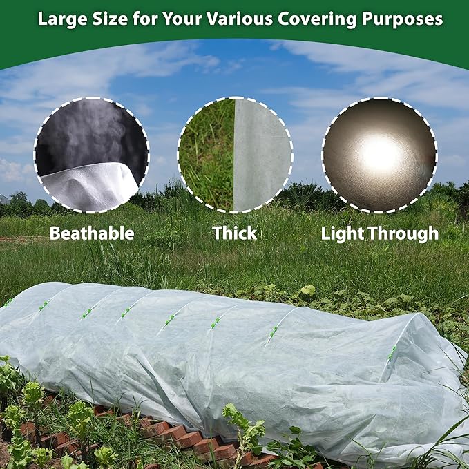 10 * 50FT Plant Covers Freeze Protection, 1.06 oz/yd² Large Thick Floating Row Cover Fabric for Winter Frost Protection, White Blanket Cloth for Outdoor Garden Vegetables in Cold Weather