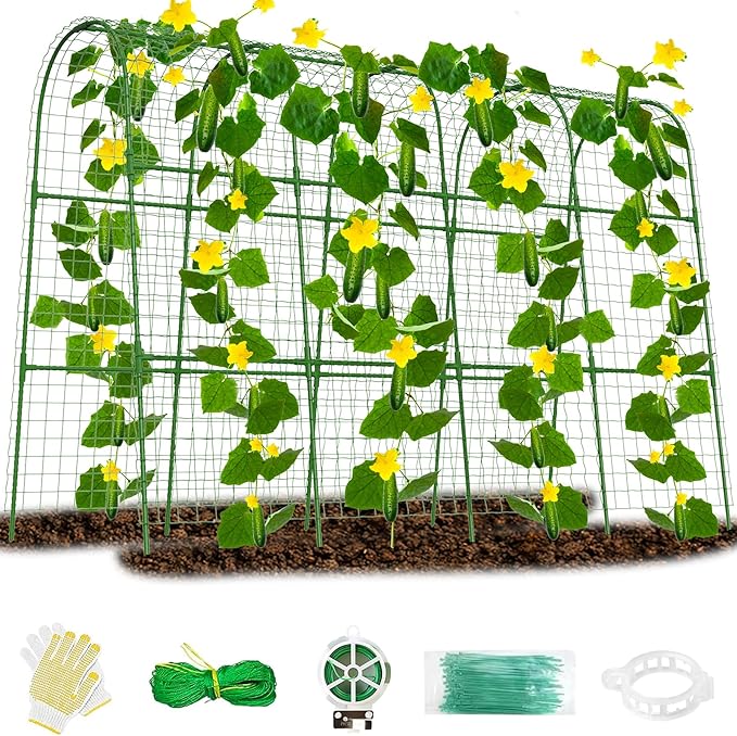 Cucumber Trellis for Raised Bed 64" L x 48" H, U-Shape Garden Trellis for Climbing Plants Outdoor, Metal Arch Trellis for Vegetables, Plant Support for Tomato Pea Zucchini Grape Flowers