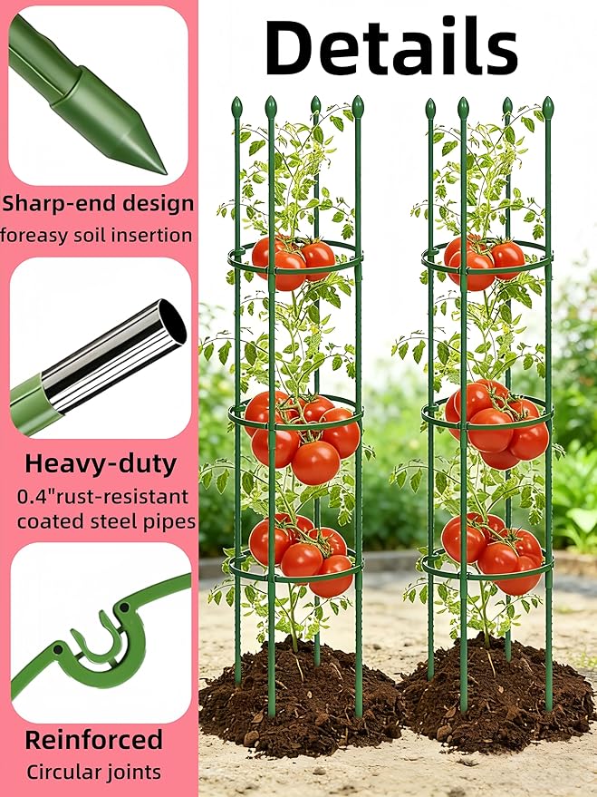 3 Pack Heavy Duty Tomato Cages for Garden, 59 Inch Tall Adjustable Metal Tomato Plant Support for Pots, Round Trellis for Climbing Plants Outdoor, Vegetable, Cucumber, Beans