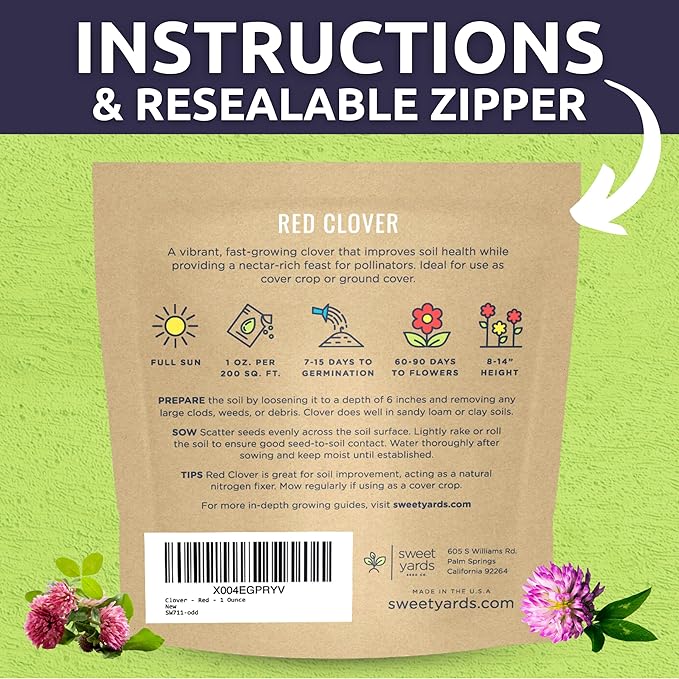 Red Clover - Large 1 Ounce Packet - 15,000 Flower Seeds for Planting - Trifolium pratense