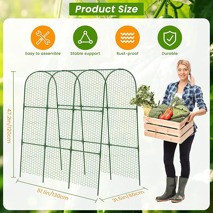 Cucumber Trellis, 50" X 47" U-Shape Garden Trellis for Climbing Plants Outdoor, Arch Trellis Cucumber for Raised Bed, Foldable Plant Support for Vine/Vegetable/Tomato/Zucchini/Pea