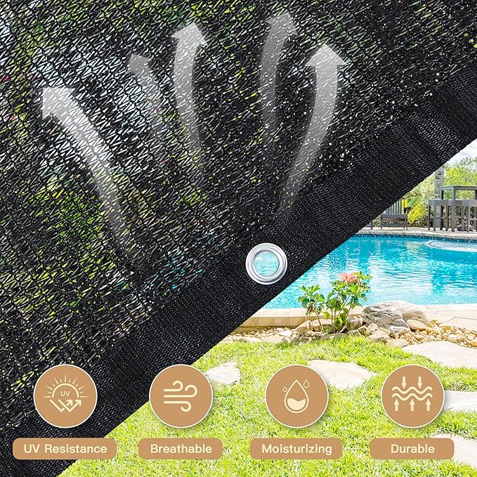 VICLLAX 70% Black Garden Shade Cloth Sun Shade Fabric – UV Resistant Durable Sunblock Netting for Plants, Outdoor Patio, and Greenhouse Coverage, 5×8 FT