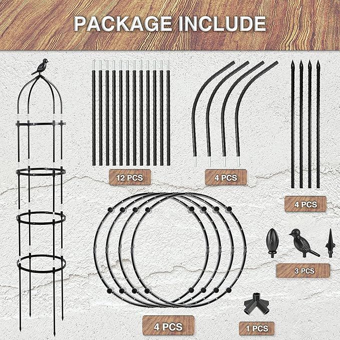 2 Pack Garden Obelisk Trellis for Climbing Plants Outdoor, 6.7FT Adjustable Metal Plant Support with 3 Decorative Tops, Black Rustproof Trellis for Roses, Tomatoes, Clematis & Vines