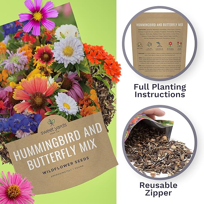 Bulk Wildflower Seeds Butterfly and Hummingbird Mix - 1 Pound Bag - Over 120,000 Open Pollinated Annual and Perennial Seeds