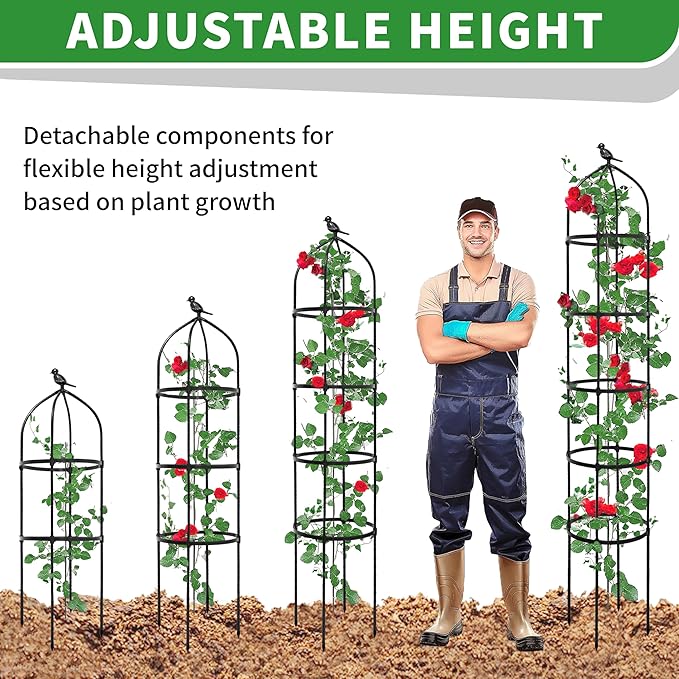 6.7FT Garden Obelisk Trellis for Climbing Plants,81”Metal Plant Support Tower,Heavy Duty Thickened Tube,Rustproof Black Vine & Flower Stand for Outdoor Indoor Use