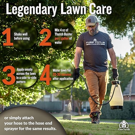 Turf Titan Thatch Buster Liquid Lawn Aerator and Dethatcher (32 oz) with Hose End Sprayer – Liquid Soil Loosener for Compacted & Clay Lawns – Improves Drainage & Root Growth – Covers 6,000 Sq Ft