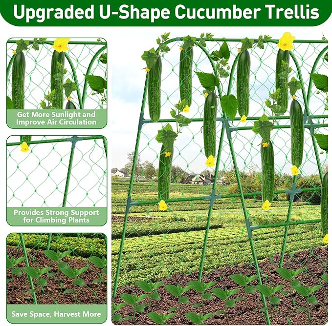 Cucumber Trellis for Raised Bed, 48x48 inch U-Shape Metal Garden Trellis for Climbing Plants Outdoor, Cucumber Trellis for Garden, Arch Garden Trellis for Plants, Vegetables, Flower