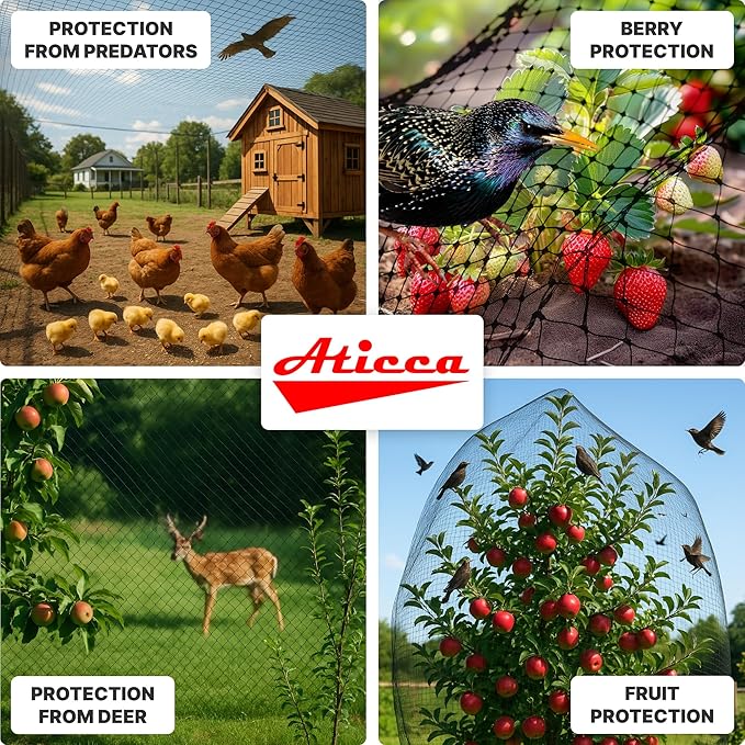 Heavy Duty Bird Netting for Garden Protection & Fruit Trees, 15x15 Ft with 10 Stakes – Black Anti-Bird Net for Poultry, Deer, & Squirrel Protection, Durable Nylon Mesh for Garden and Yard Use