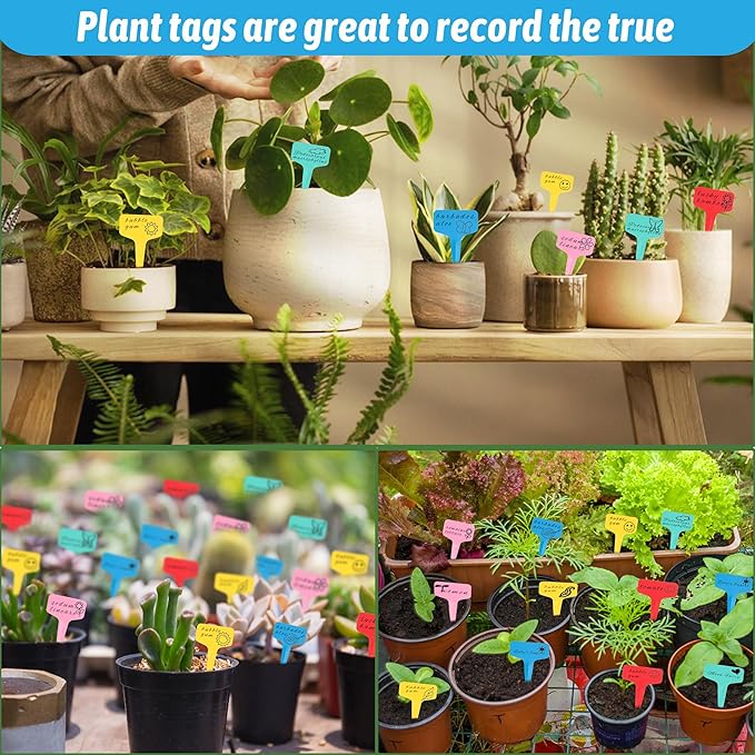 Plant Labels 200Pcs T-Type Markers - Waterproof Garden Tags with Permanent Pen (Yellow)