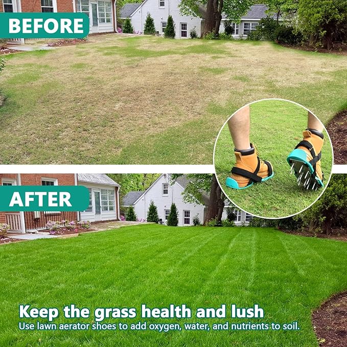 DenForste Lawn Aerator Shoes for Grass - Pre-Assembled Grass Aerator Shoes for Lawn - Soil Yard Aerator Tool for Aerating Patio Garden, Green