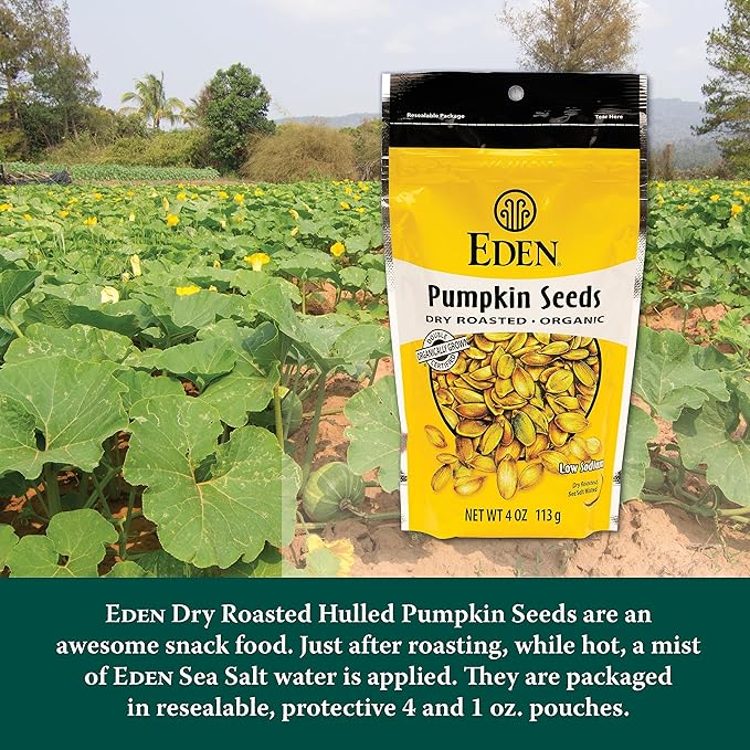 Eden Organic Pumpkin Seeds, Shelled, Dry Roasted and Lightly Sea Salted, to Eat, 4 oz (6-Pack)