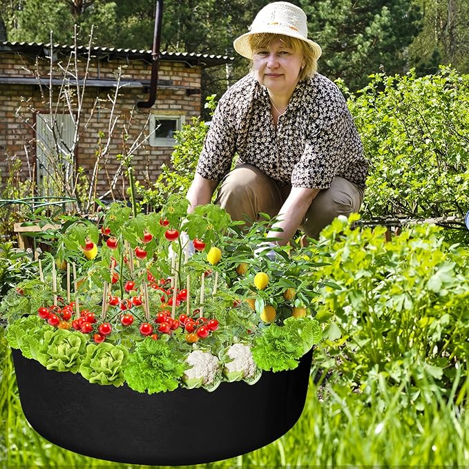 Zhehao 4 Pcs 50 Gallon Fabric Raised Planting Bed Round Garden Grow Bags Heavy Duty Breathable Fabric Raised Planter Container for Gardening Vegetables Herbs and Plants Outdoor
