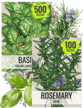 Seed Needs Rosemary Seeds & Basil Seeds for Planting Italian Herbs - Non-GMO Heirloom & Untreated Herb Seed to Plant an Indoor/Outdoor Culinary Medicinal Garden (Collection of 2 Packets)