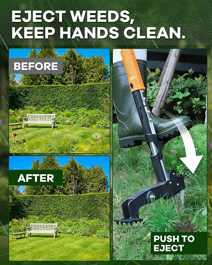 Stand Up Weed Puller Tool with Telescopic Hand Saw - 3-in-1 Long Handle Weed Remover Kit for Weeding, Pruning & Protection - 65MN Steel Saw, Rust-Resistant, Easy Storage with Gardening Glove